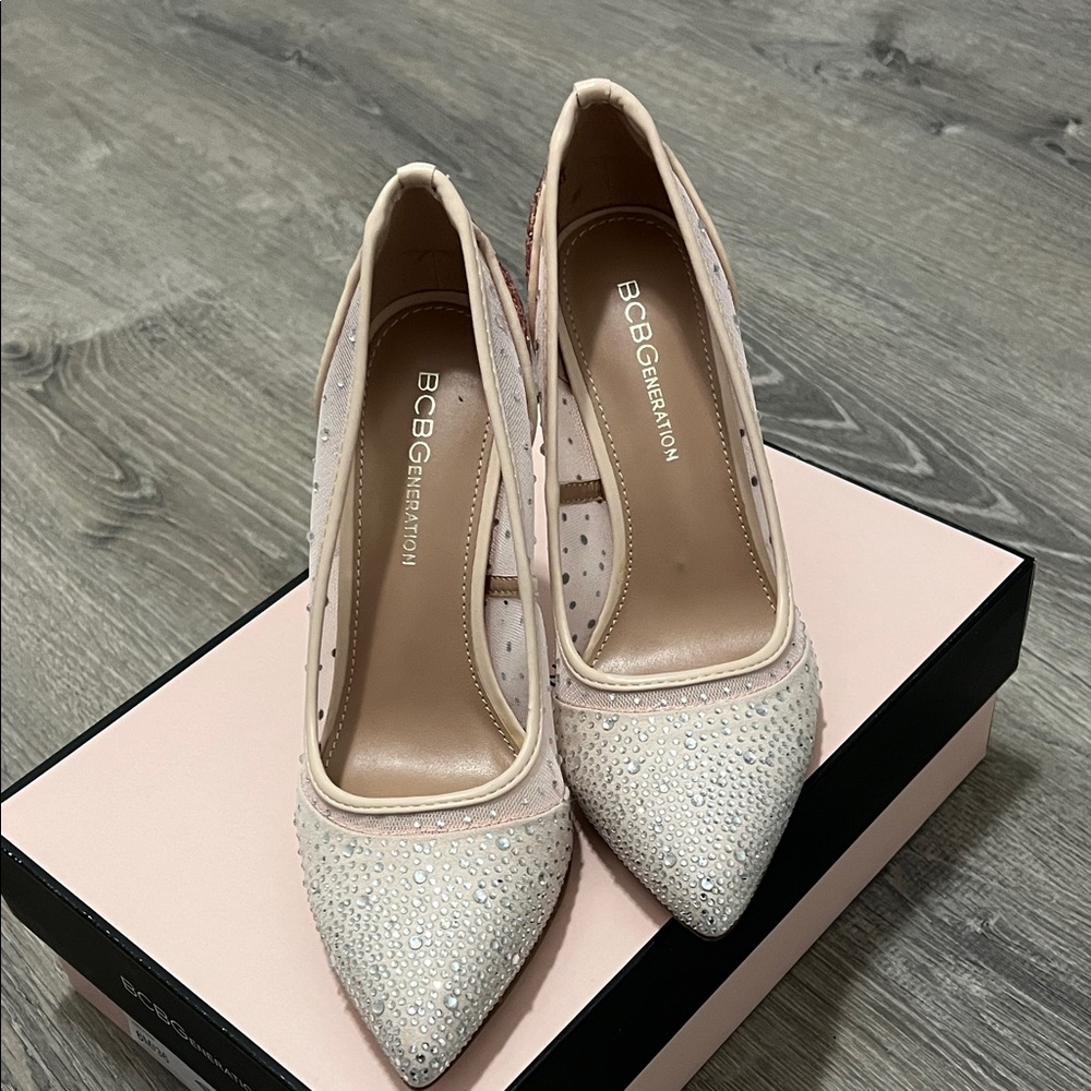 BCBGeneration Blush Pink Crystal Pointed-Toe Pumps - Picture 2 of 7
